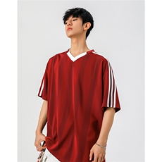 1可二开美式复古条纹运动球衣大码M-5XL短袖T恤男DX78018P45控75，男装T恤，星座226-2