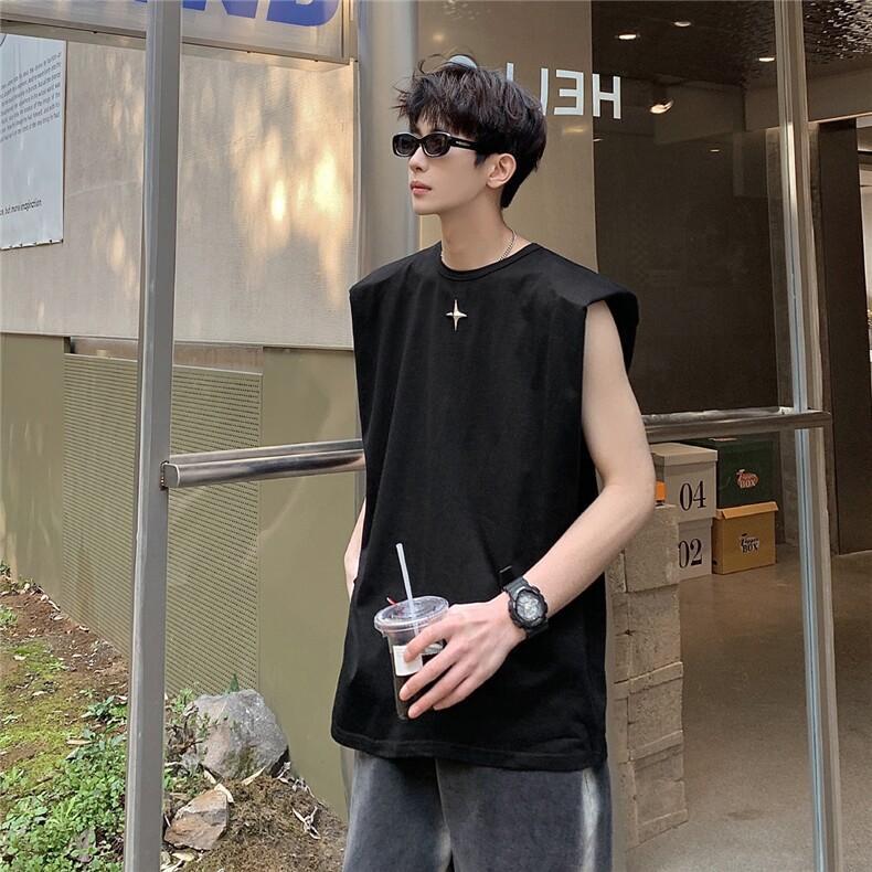 美式垫肩背心男大码四角星无袖短袖T恤男BX8764P25控39，男装背心/马甲，星座226-1