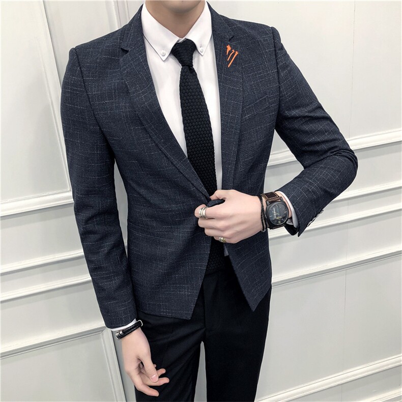 秋冬新款休闲西服男修身商务大码青年韩版单西加绒加厚男士小西装图片