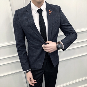 秋冬新款休闲西服男修身商务大码青年韩版单西加绒加厚男士小西装图片