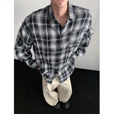 现货~格子大码长袖衬衫C5882/特P23黑，男装衬衫，电商A094
