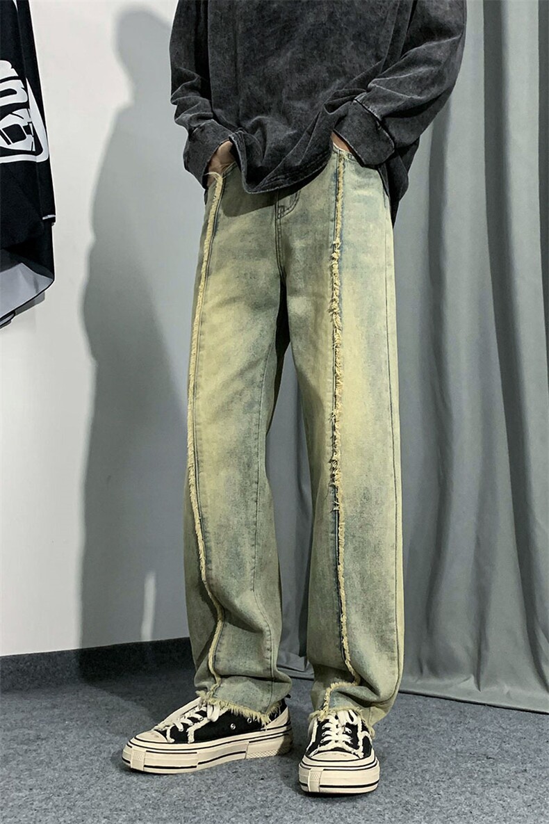 B221美式ins高街小众情侣款毛边直筒牛仔裤LK23013-P60控78,男装牛仔裤,电商B221