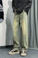 B221美式ins高街小众情侣款毛边直筒牛仔裤LK23013-P60控78，男装牛仔裤，电商B221