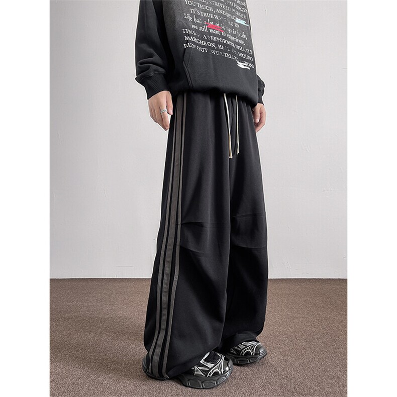 8XL-M美式复古三条杠休闲裤子加绒特大码阔腿卫裤KZ1935P60加70,男装休闲裤,电商B238