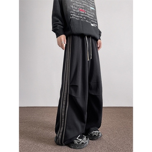 8XL-M美式复古三条杠休闲裤子加绒特大码阔腿卫裤KZ1935P60加70图片