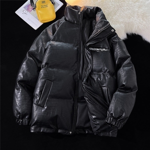 1港风鳄鱼纹棉衣男手塞棉夹克PU皮棉服外套男8507P120控158图片