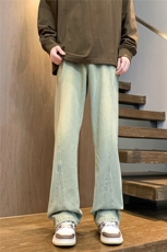 美式高街渐变水洗牛仔裤男款微喇拼接潮牌裤子复古KZ014P63，男装牛仔裤，电商B312