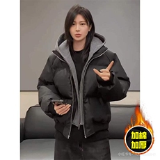 现货高品质重磅工艺美式高街假两件PU皮棉衣男女加厚棉服外套，男装棉衣，电商A443