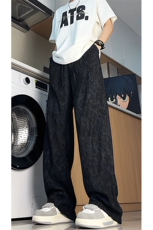 肌理感褶皱扎染休闲裤男夏季冰丝薄款透气长裤直筒阔腿裤KZ066P50，男装休闲裤，电商B312