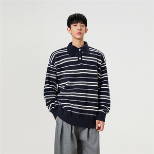 秋冬新款软糯POLO领条纹毛衣MY5008-P50控88图片