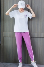 春夏装新款欧货图案印花短袖上衣T恤女休闲裤两件套装女，女装套装/套裙，凯瑟曼