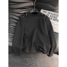 自家图高质量钉扣装饰长袖T恤黑色白色M到3XLXZ212-QWT318-P45，男装T恤，星座212