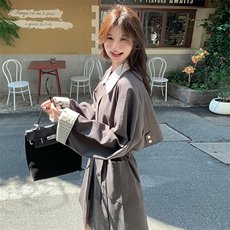 2025秋季新款美拉德复古棕色皮衣外套女韩系简约风中长款pu皮外套，女装风衣，浙宝191（原浙宝008）