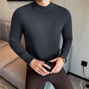 高品质打底~含尼龙~纯色厚款半高领毛衣男修身中领针织M811-P35特图片