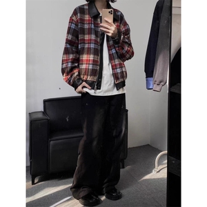 JK8565-P70 两面穿格子PU皮夹克男女秋冬季美式复古宽松休闲图片