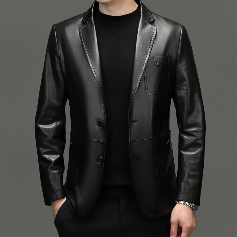 DLSN258001新款真皮皮衣男绵羊皮外套商务休闲西服韩版修身，男装西服，电商B360A（原721A）