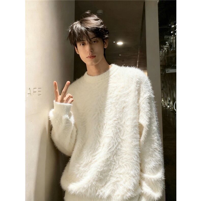 TP26-P26软糯圆领毛衣男秋冬韩系马海毛针织衫慵懒高级感外套，男装针织衫/毛衣，星座1501