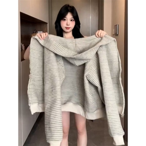 1506-1/WF401/P77新款条纹拉链开衫连帽卫衣男女情侣重磅外套图片