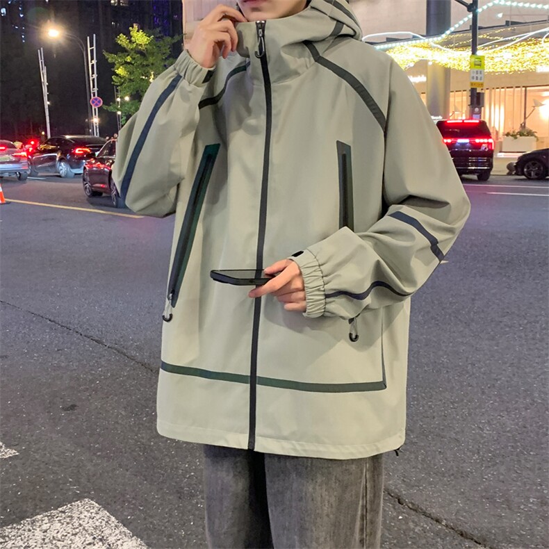 新款现货户外夹克男连帽烫金返光冲锋衣外套DSA157B-J2511-P65,男装夹克,电商A157B