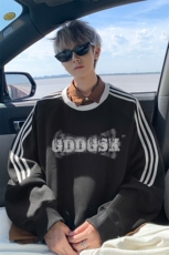华棉秋冬外景高街情侣线条圆领卫衣男宽松外套WY00781/P45加绒P50，女装短外套，电商B316