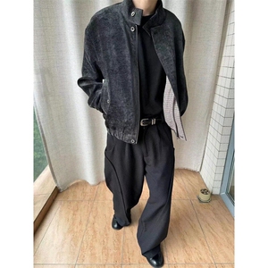 新款秋冬美式千鸟格外套男潮短款立领夹克常规款长袖宽松型慵懒图片