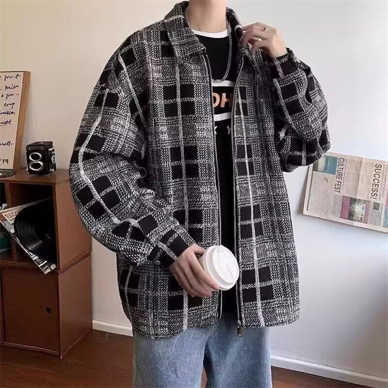 网络图现货新款港风大码复古小香风格子翻领夹RJ01-P65,男装夹克,星座1005-4