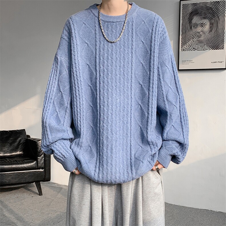 8XL-M圆领毛衣男秋冬季宽松慵懒套头麻花针织衫毛线衣MY19005P68图片