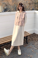 休闲连帽卫衣裙两件套女2025春秋季新款韩系小众马甲连衣裙两件套，女装套装/套裙，帛锦泉