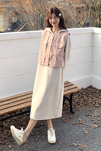 休闲连帽卫衣裙两件套女2025春秋季新款韩系小众马甲连衣裙两件套图片