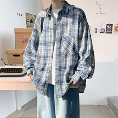 衬衫男秋季新款港风宽松磨毛格子长袖衬衣CS602-特P28无差价，男装衬衫，星座214-3
