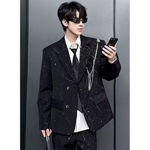 星空烫金西装男夜店发型师秋冬季垫肩高端西服外套 XZ117图片