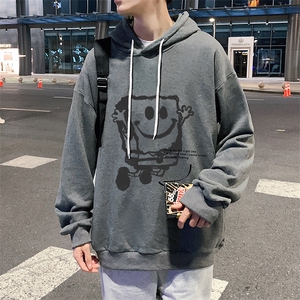WY2245-P35 纯棉连帽卫衣男海绵宝宝大码运动帽衫宽松薄外套男图片