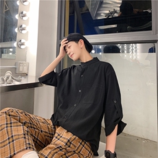 C1020/P28备货充足立领五分中袖潮男士短袖衬衫七分袖大码男控38，男装衬衫，电商A141