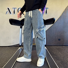 秋季新款加厚牛仔裤男士直筒裤潮牌工装长裤社会小伙潮901N35P58，男装牛仔裤，星座901