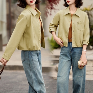 2025春秋季新款皮衣外套女pu皮翻领短款上衣拉链高级感机车服夹克图片