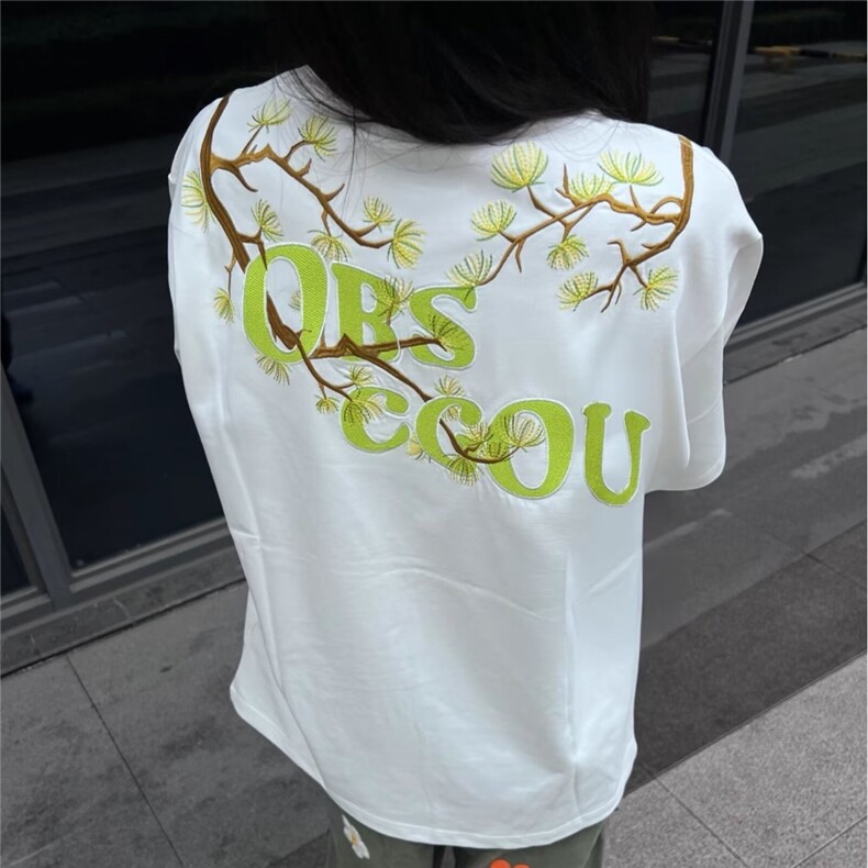 美式罗汉松刺绣短袖男夏季新款字母花卉重磅时尚T恤情侣半袖TTX81，男装T恤，星座208-5