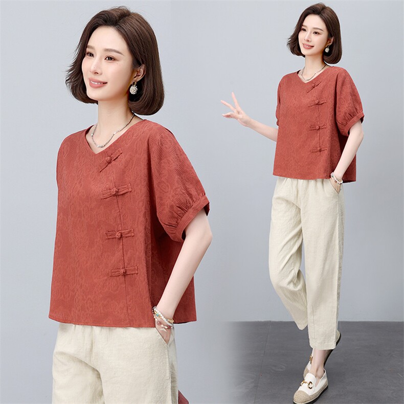 棉麻休闲女夏装2025夏季新款妈妈时尚洋气减龄亚麻裤子,女装大码女装,依恋蒂丝
