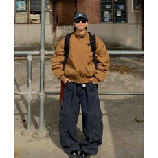 抖音得物美式潮休闲夹克春季立领纯色复古工装加厚棉服外套MF01，男装夹克，电商A443