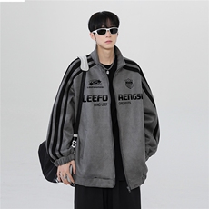 鹿皮绒植绒印花立领夹克男女情侣装春秋休闲宽松外套JK306-P68，男装夹克，电商C307