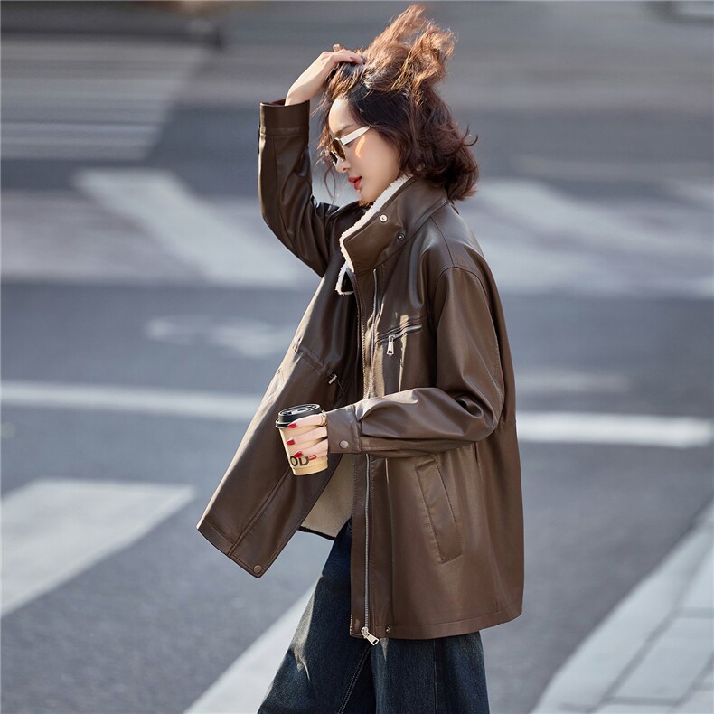 【冬季女装新款】中长款派克服加绒加厚保暖皮棉P-155，女装皮衣，简古