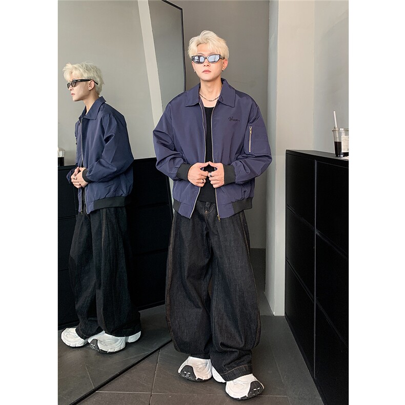 美式复古翻领飞行员夹克男女宽松休闲棒球服短款工装外套,男装夹克,电商C307