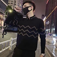 MY17/P75控105冬季痞帅社会小伙复古条纹polo领毛衣ins男士黑首1，男装针织衫/毛衣，星座305B