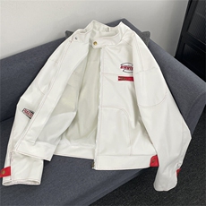 美式春秋季机车刺绣皮衣夹克男女款高街棒球服潮牌外套JK80-P68，男装夹克，星座308B-1