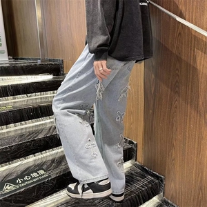 高街vibe风美式街头水洗牛仔裤男宽松直筒男裤子秋季长裤N489-p43图片