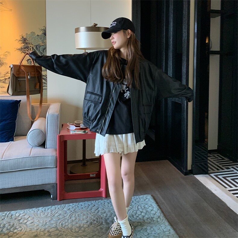 黑色复古皮衣外套女2024秋季新款设计感时尚高级辣妹机车夹克上衣,女装皮衣,浙宝285（原212）