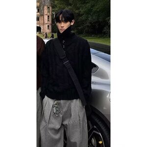 复古V领针织开衫男粗针老钱风毛衣冬季韩系潮流宽松慵懒休闲外套