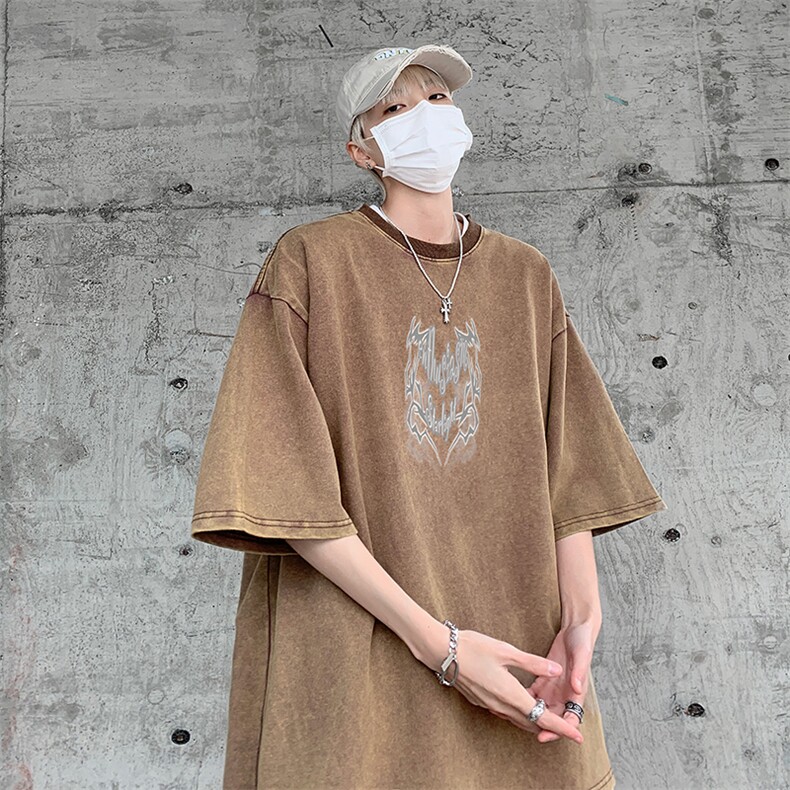 B239-1062-P38重磅美式复古水洗做旧个性心型印花宽松短袖T恤,男装T恤,星座514-2(原B239)