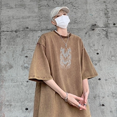 B239-1062-P38重磅美式复古水洗做旧个性心型印花宽松短袖T恤，男装T恤，星座514-2(原B239)