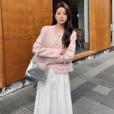 独特精致粉色短款小香风外套女春秋超火好看漂亮高级千金夹克上衣，女装短外套，浙宝305