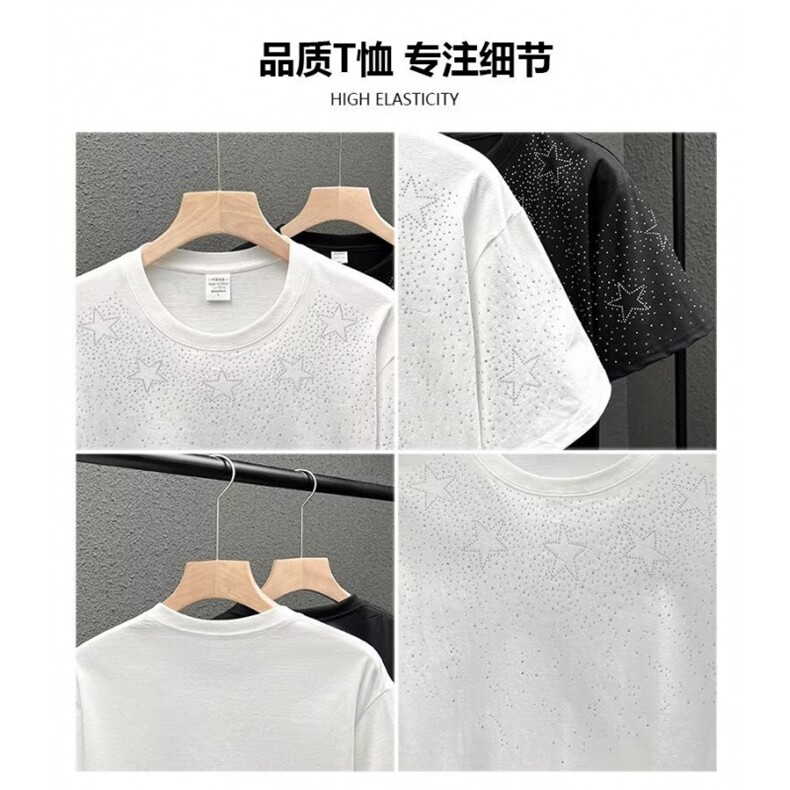 夏季纯棉休闲T恤百分百纯棉满天星钻T恤T318p35,男装T恤,星座1013
